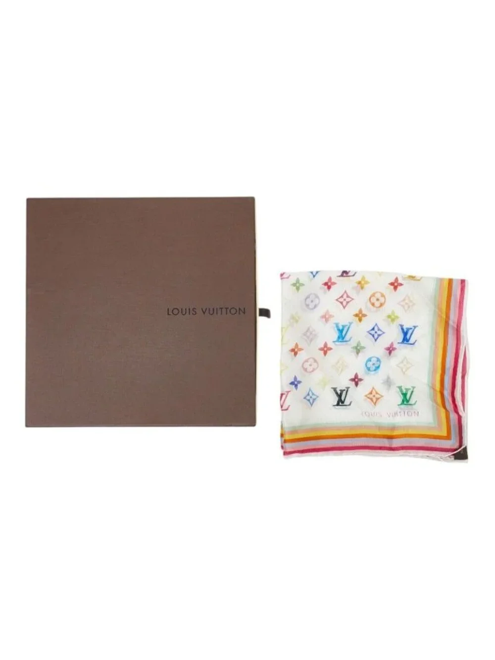 Louis Vuitton Monogram Multicolor Carre 45 Scarf Blanc Silk